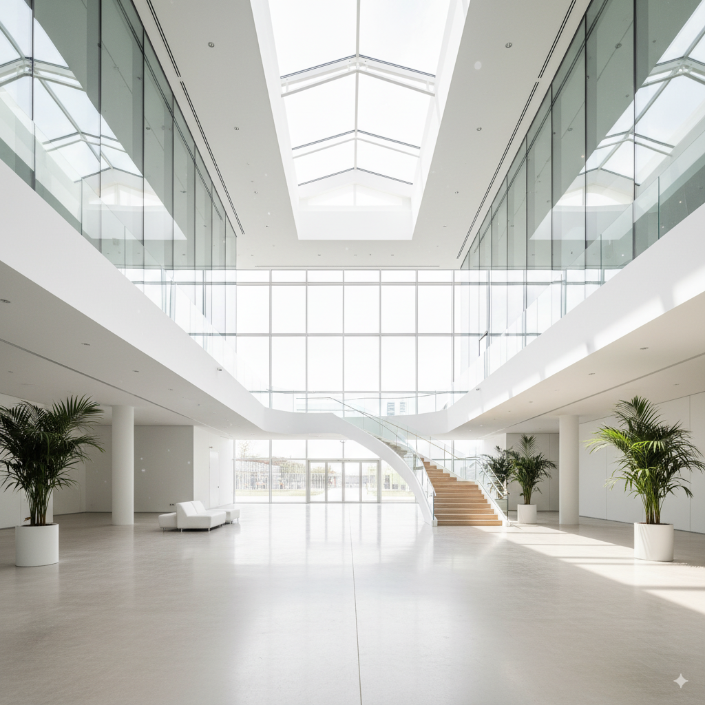 Limpieza profesional en Madrid — espacio corporativo amplio y luminoso